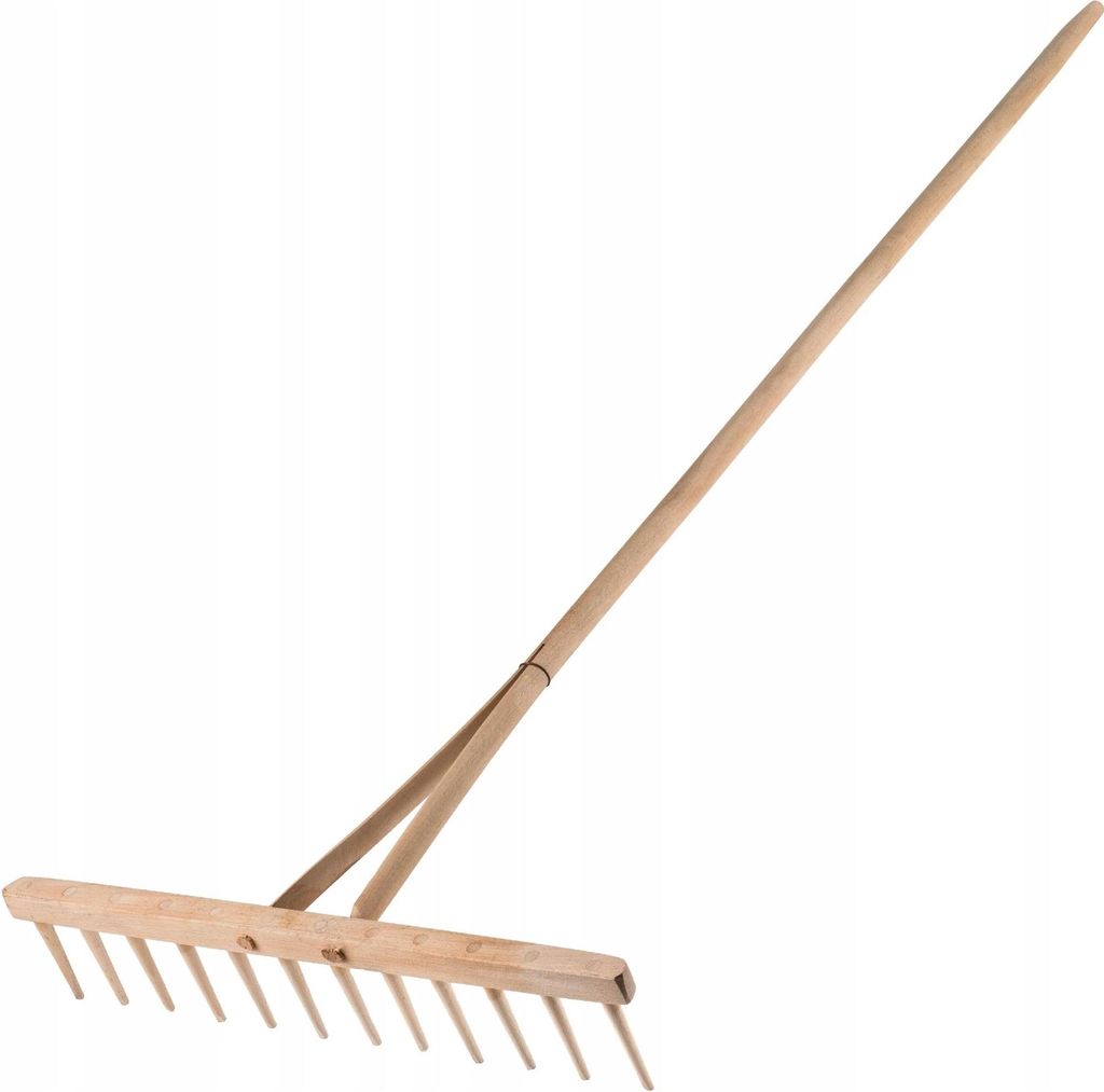 Rechen für Heu, Gras und Laub - Holzrechen mit Stiel - Breit - Leicht - 65 x 158 cm
