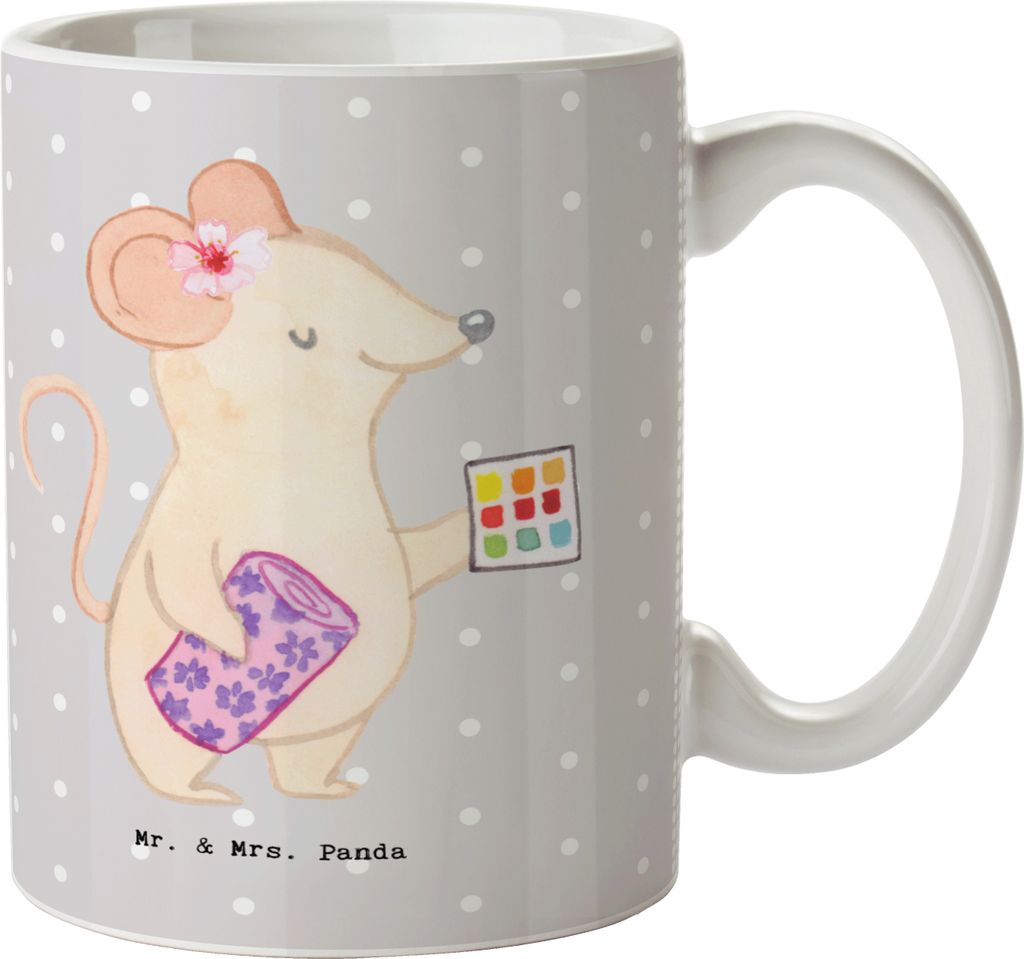 Mr. & Mrs. Panda Kaffeepott Raumausstatterin Herz - Grau Pastell - Geschenk, Teepott, Kaffeebecher, Tasse, Becher, Pott, Teetasse