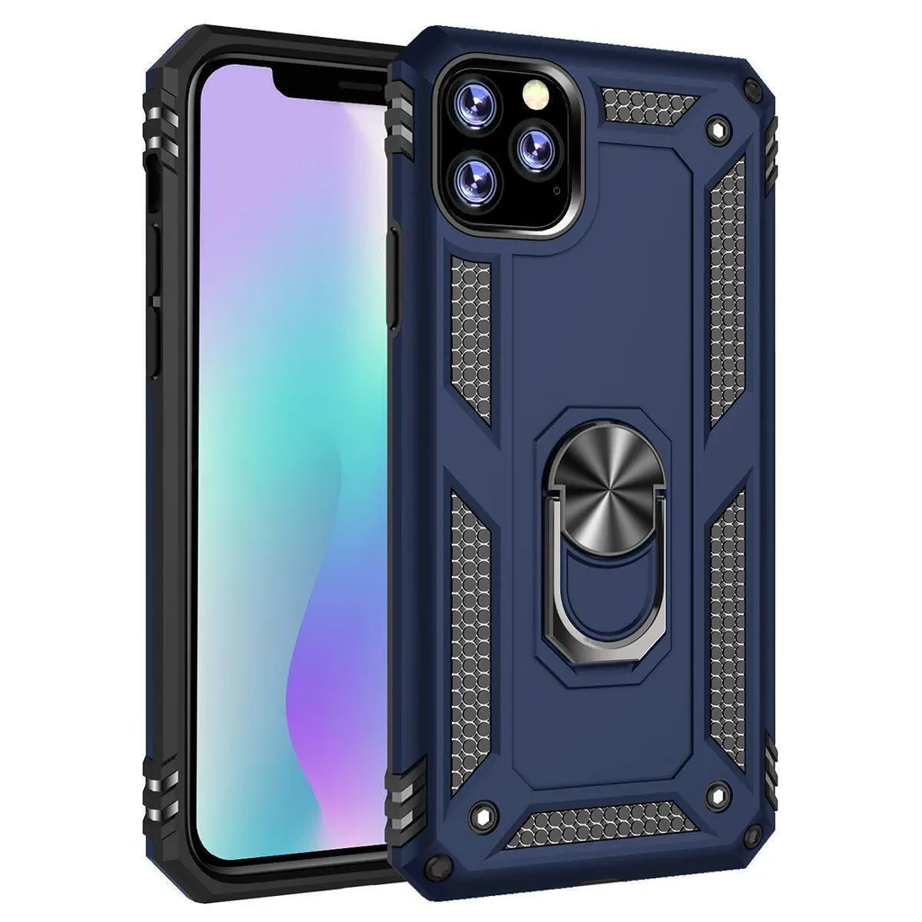 Custodia iPhone 11 Pro con Anello: Protezione Antiurto Navy PC+TPU