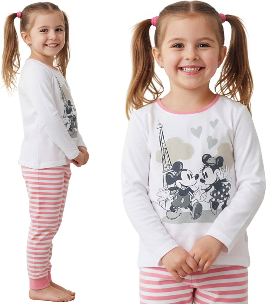 DISNEY Mickey Minnie Mouse BAUMWOLL Pyjama für Mädchen, ZWEITEILIGER Pyjama mit langen Ärmeln, 100% BAUMWOLLE 128