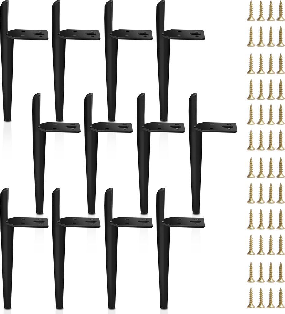 Bettizia 12er Set Möbelfüße Tischbein Set Sofafüße Möbelbeine Bettstützen Sofafüße Schrankfuß Möbelbeine Metall Füße Schwarz 13cm