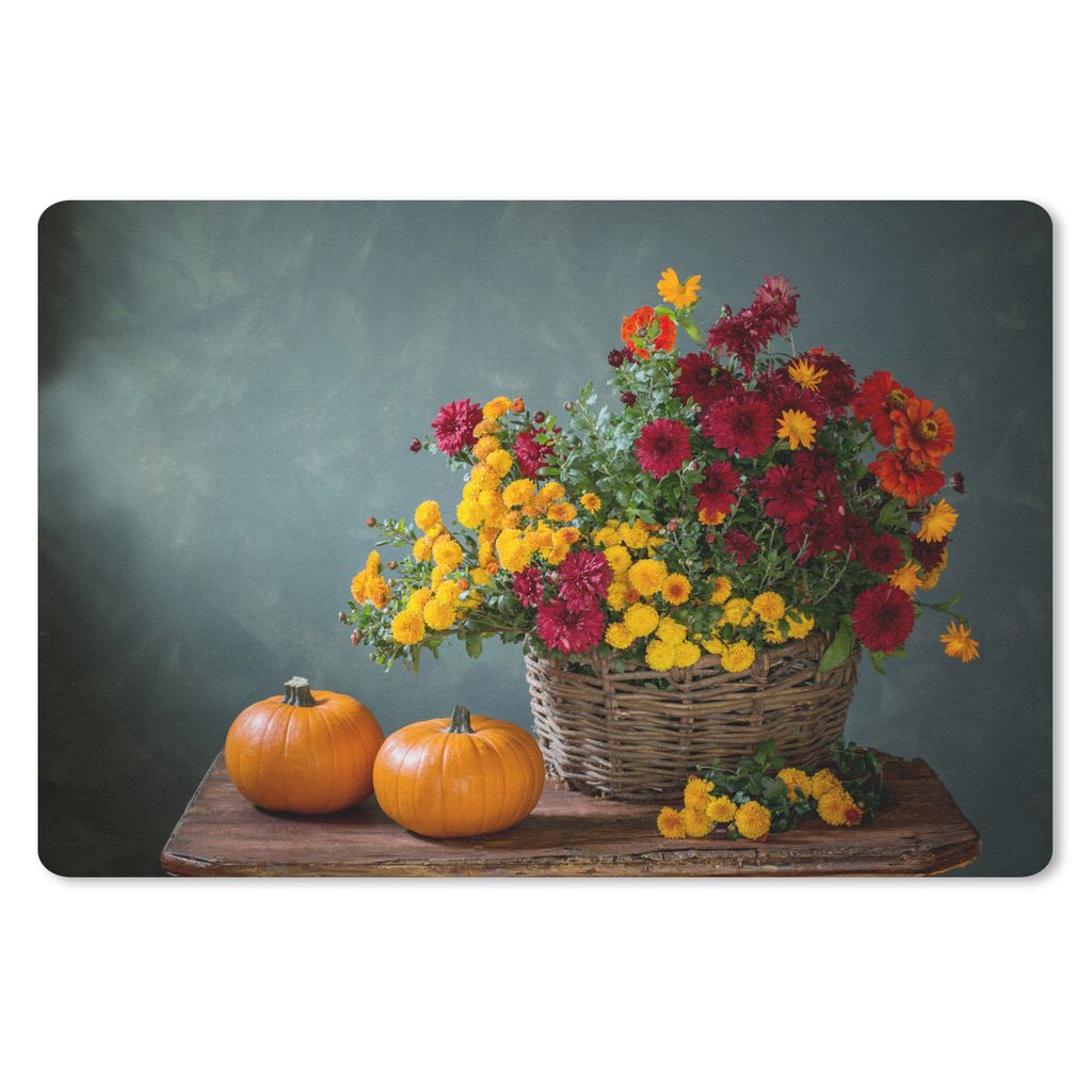 MuchoWow Schreibtischunterlage Korb - Kürbis - Chrysantheme 60x40 cm - XXL Mauspad - Großes Mauspad