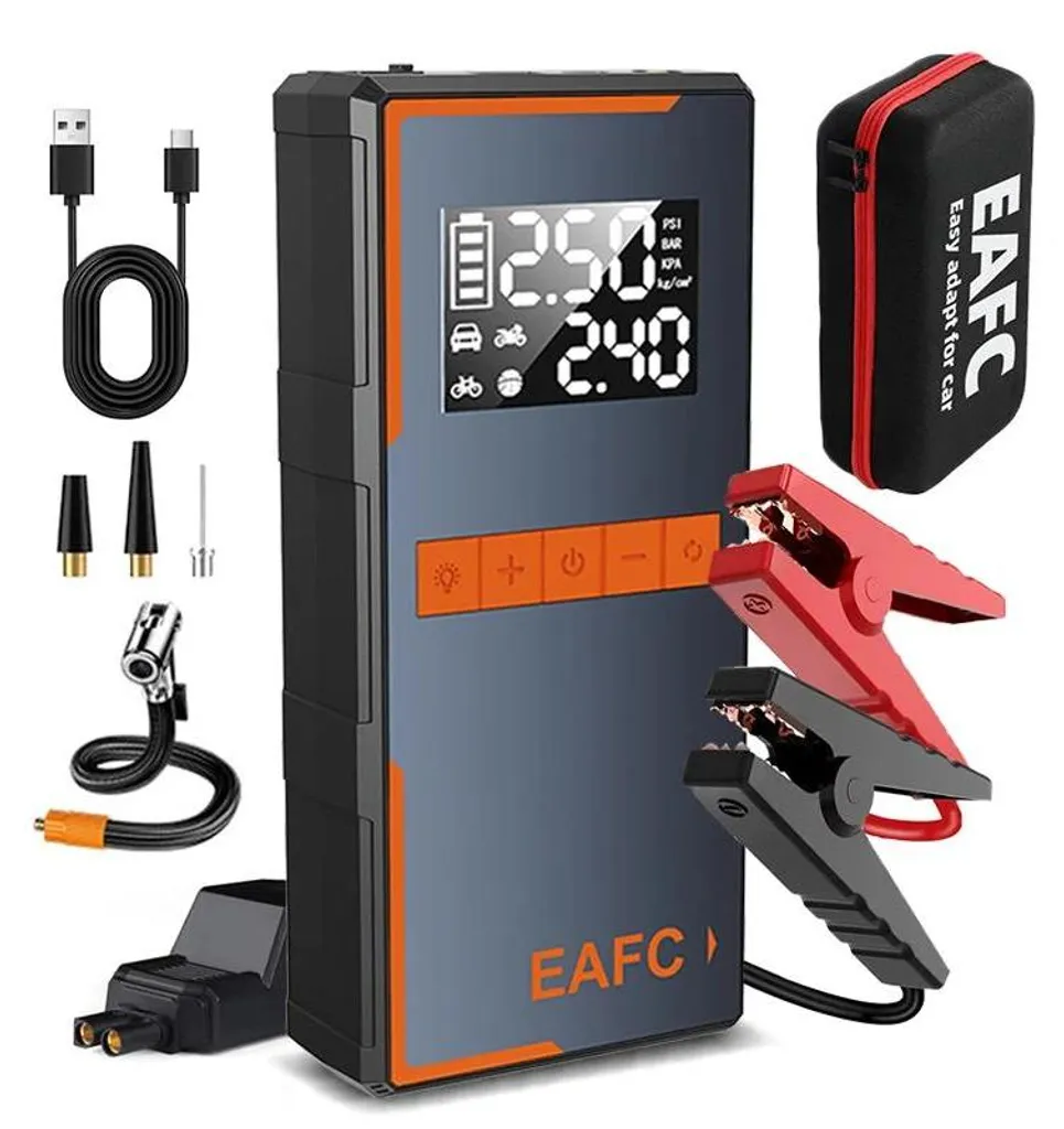 Starter Batteria Auto Sicuro con Compressore Aria e Luce per Emergenze