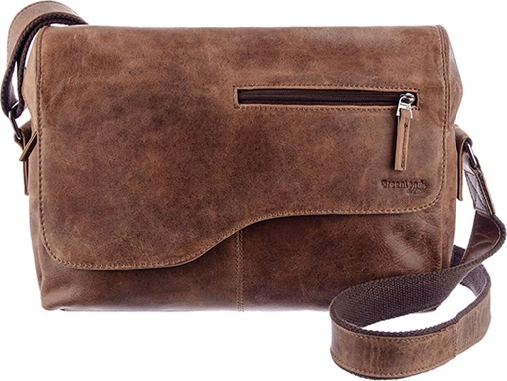 GreenLand Nature Leder Schultertasche Montana Shoulderbag Brown braun