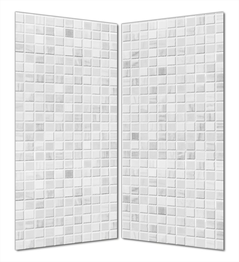 Wallario selbstklebende Duschrückwand 160 x 200 cm mit Motiv Fliesen im Bad weiß-grau - Wandverkleidung mit Hochglanzlaminat in Glasoptik