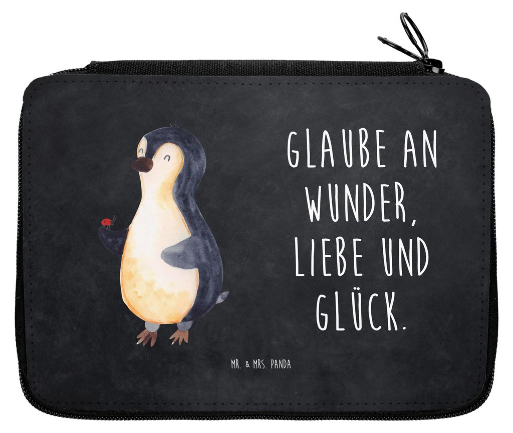 Mr. & Mrs. Panda Federmäppchen Pinguin Marienkäfer - Kreidetafel - Geschenk, Schlampermäppchen, Glück, Wunder, Etui, Liebe, Lebensfreude, Aufme...
