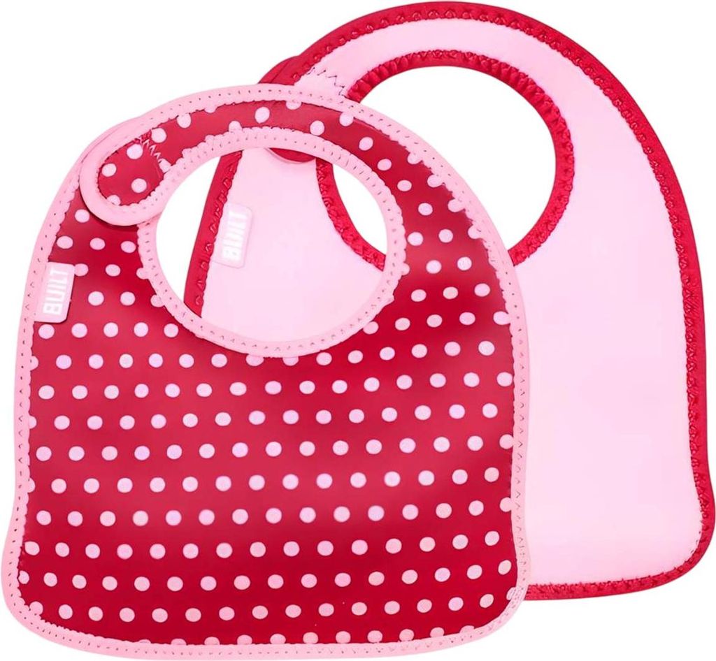 Built, 2er-Set Baby-Lätzchen aus Neopren Punkte mit Klett, Rot