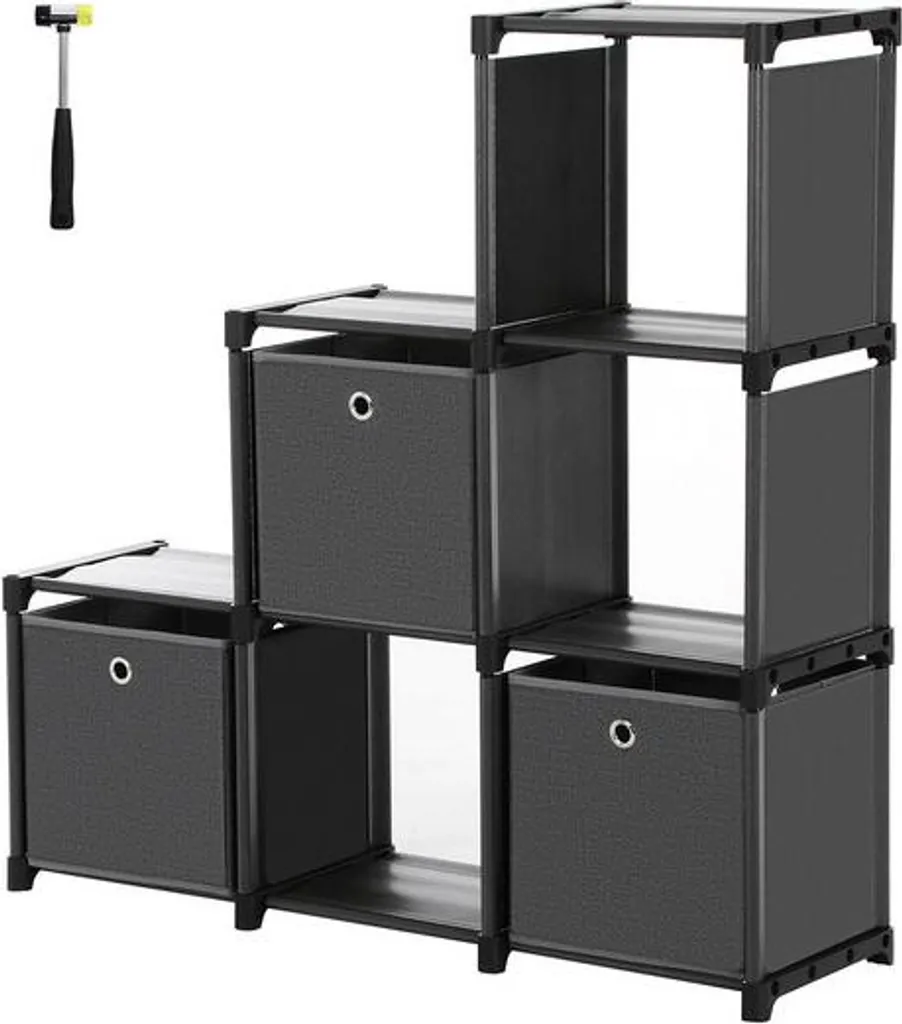 Bibliothèque de rangement modulable 6 cases avec boîtes de stock noir