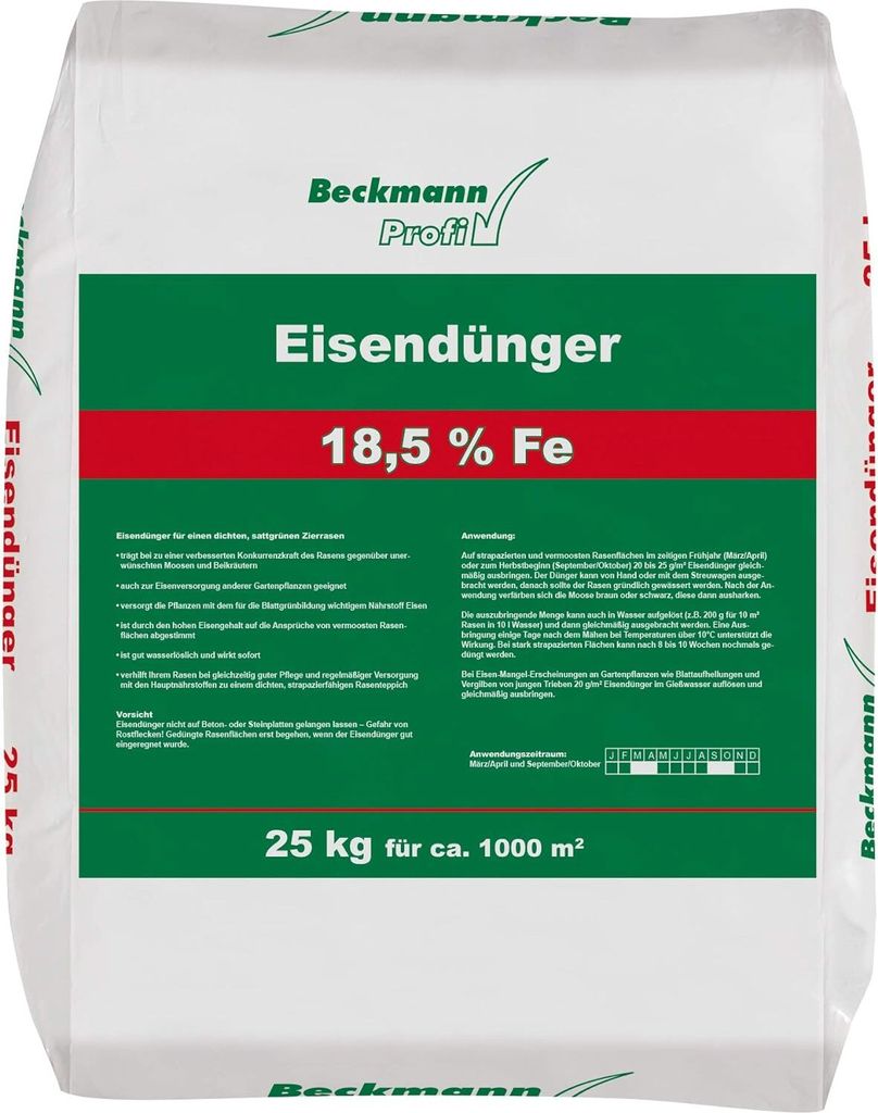 Beckmann 25kg Eisendünger Eisensulfat Rasendünger Moos Verdränger Dünger