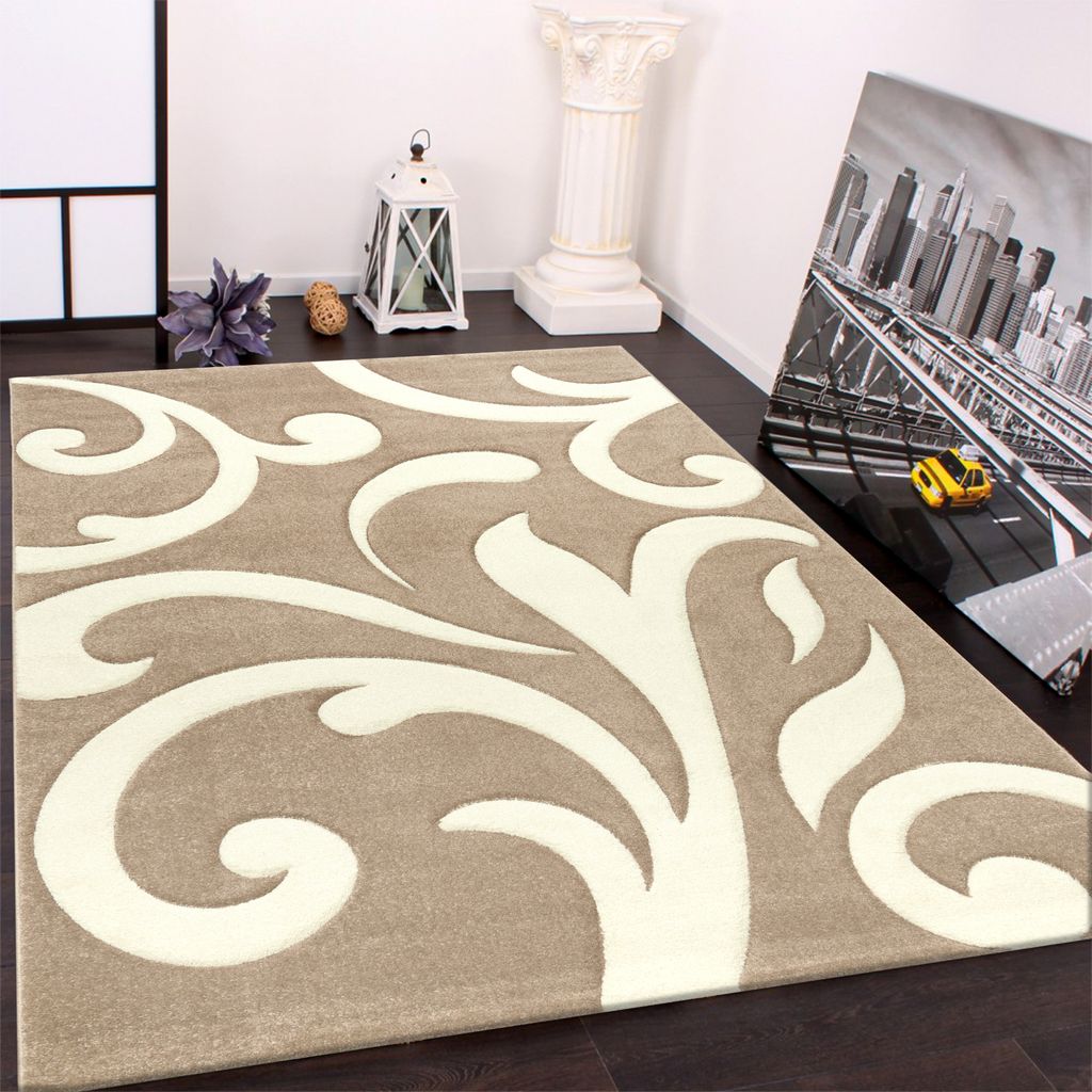 Designer Teppich mit Konturenschnitt Modern Beige Creme Grösse 200x290 cm