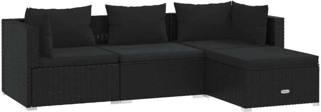 4-tlg. Garten-Lounge-Set mit Kissen Poly Rattan Schwarz