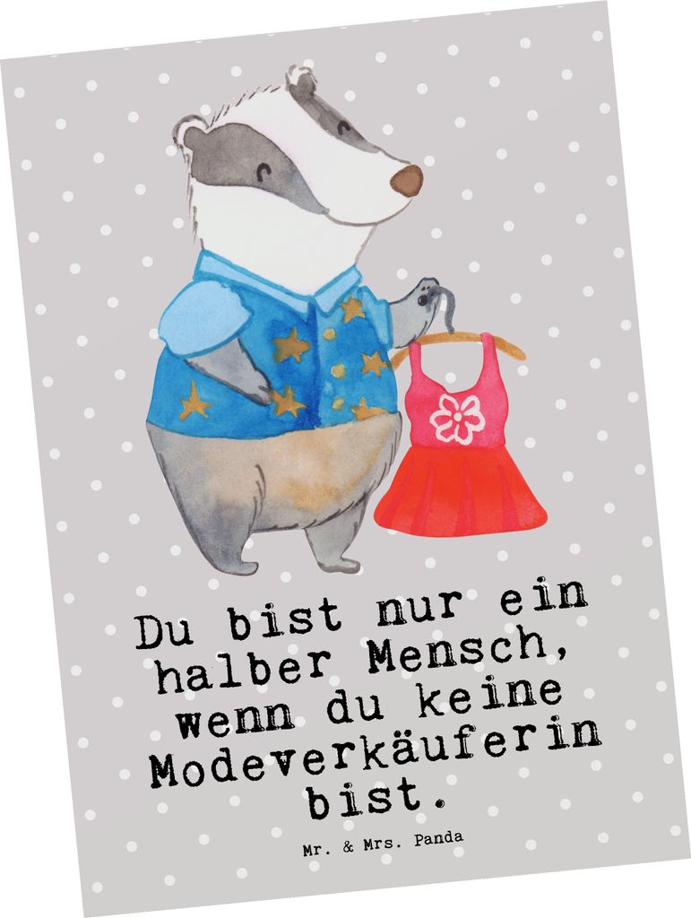 Mr. & Mrs. Panda Postkarte Modeverkäuferin Herz - Grau Produktbild 
