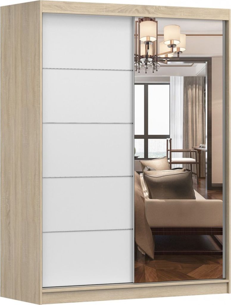 Kleiderschrank mit Spiegel Schwebetürenschrank 2-türig Schrank mit Einlegeböden und Kleiderstange Schiebtüren Schlafzimmer Wohnzimmerschrank 15...