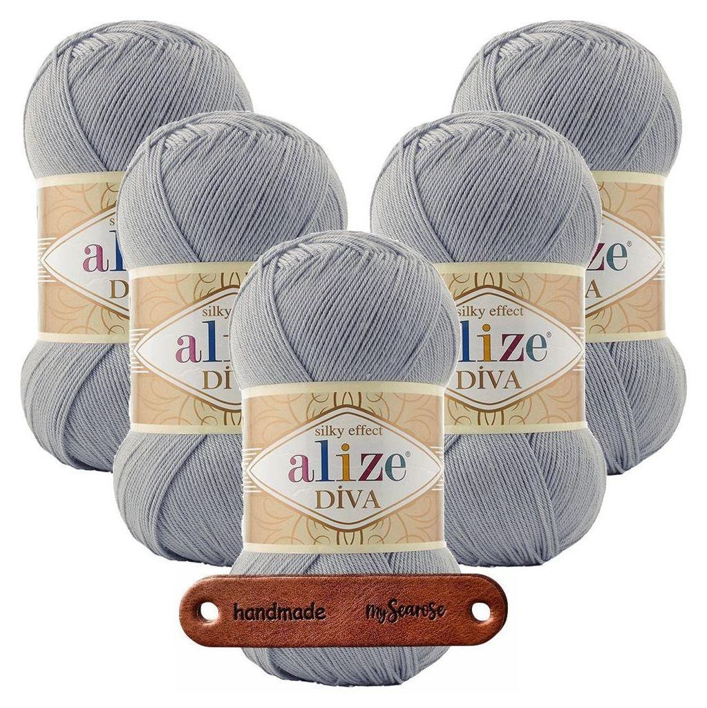 5 x ALIZE Diva 355 Grey mit Label Produktbild 