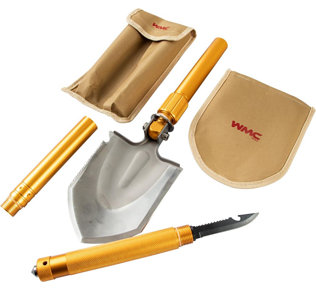 WMC TOOLS Klappspaten Schaufel Camping Gadgets Survival Ausruestung Klappbar Multifunktional Spaten Outdoor mit Messer 2 Funktionen mit Tasche