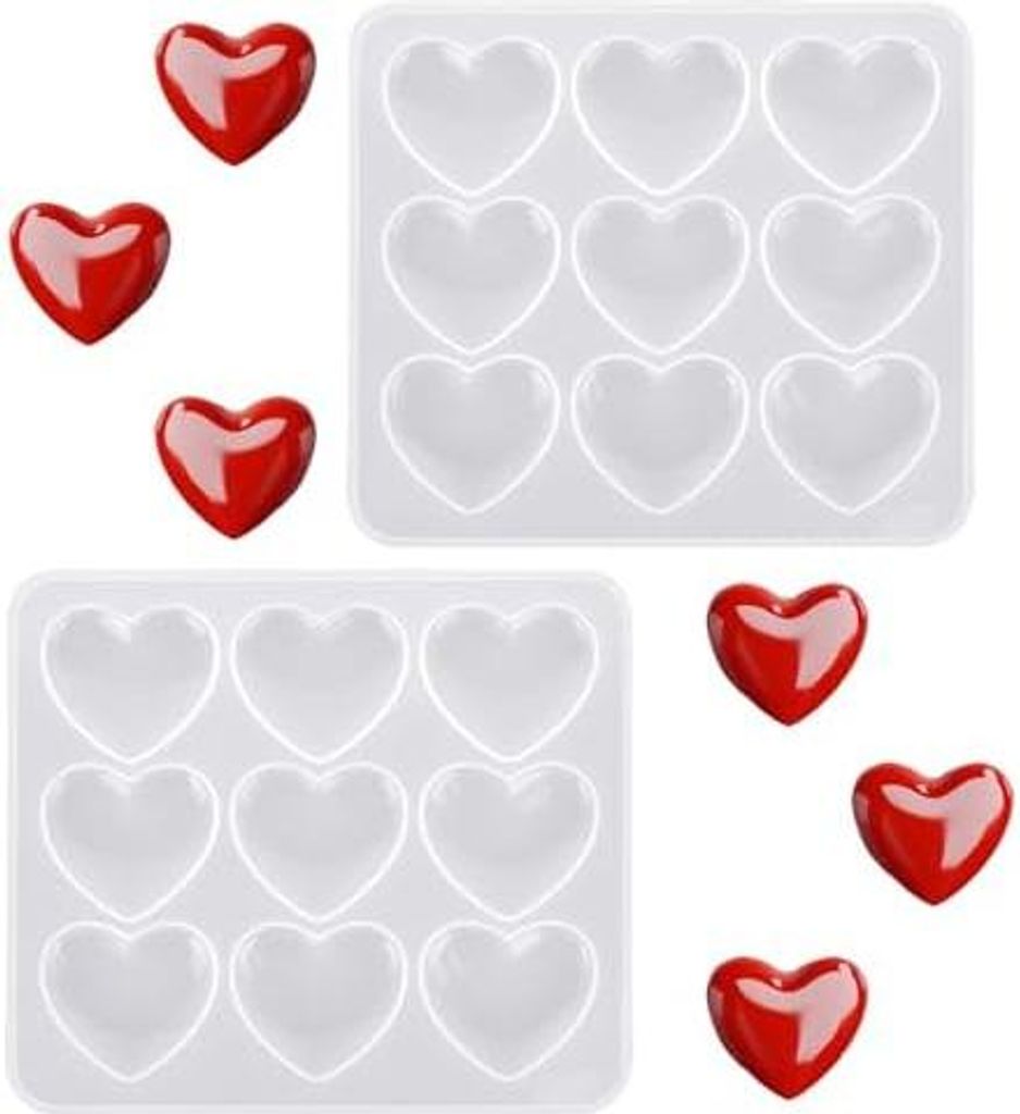 Bewudy 2 Stück Herzform Silikonform Liebe Herz Epoxidharz Herzförmige Silikonform Neun Gitter Kerzenformen für DIY Basteln Handgemachte Seifen S...