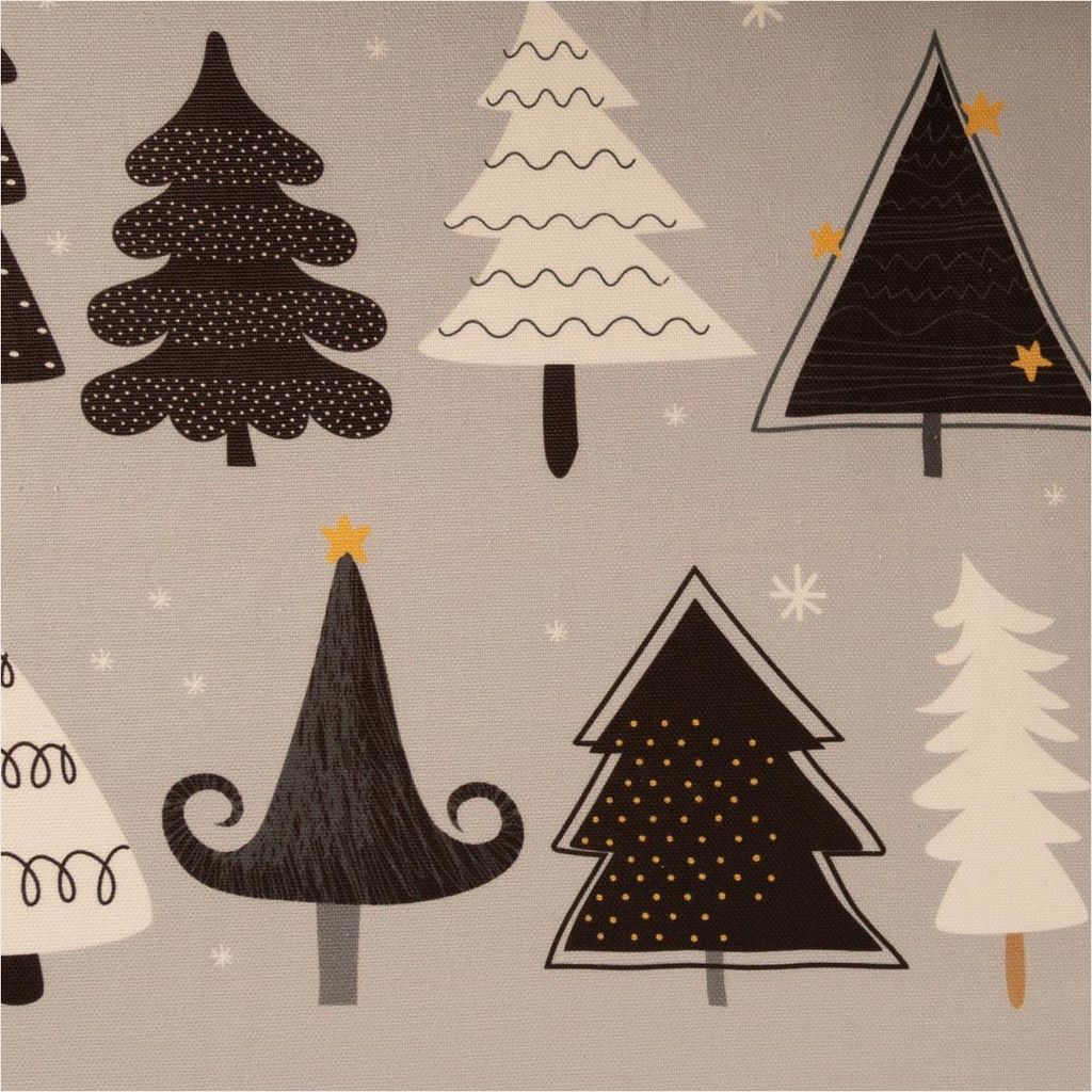 Weihnachtsstoff Meterware Halbpanama Tannenbäume grau schwarz 1,40m
