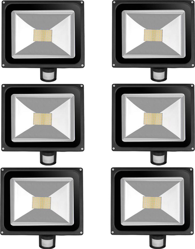 6pcs 80W LED Fluter SMD Strahler mit PIR Bewegungsmelder,Greenmigo 120° Fluter IP65 Wasserdicht Aluminiumkörper Schwarz Warmweiß