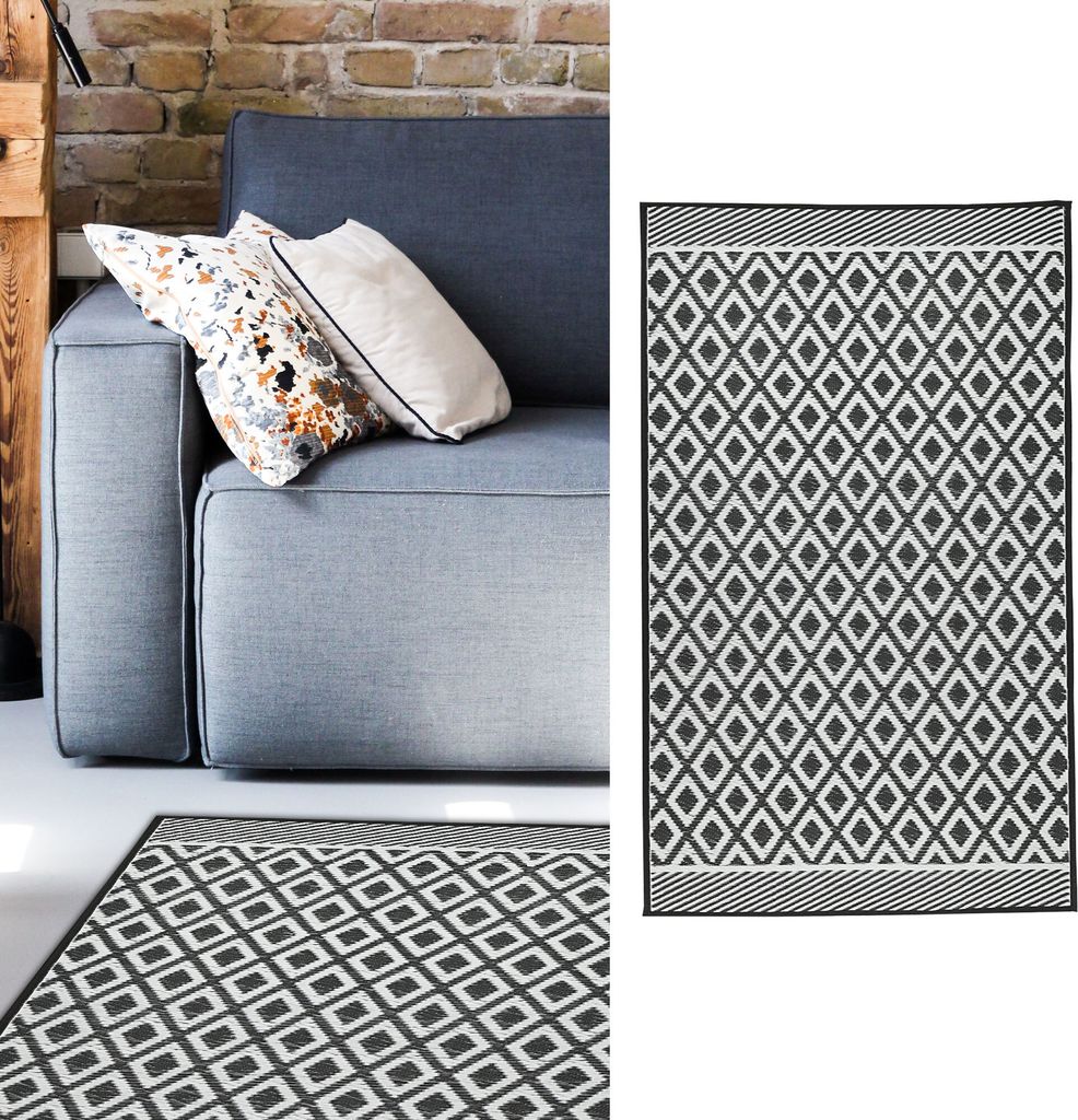 Teppich Outdoor 90x150 cm schwarz-weiß Bodenmatte Außenbereich Garten