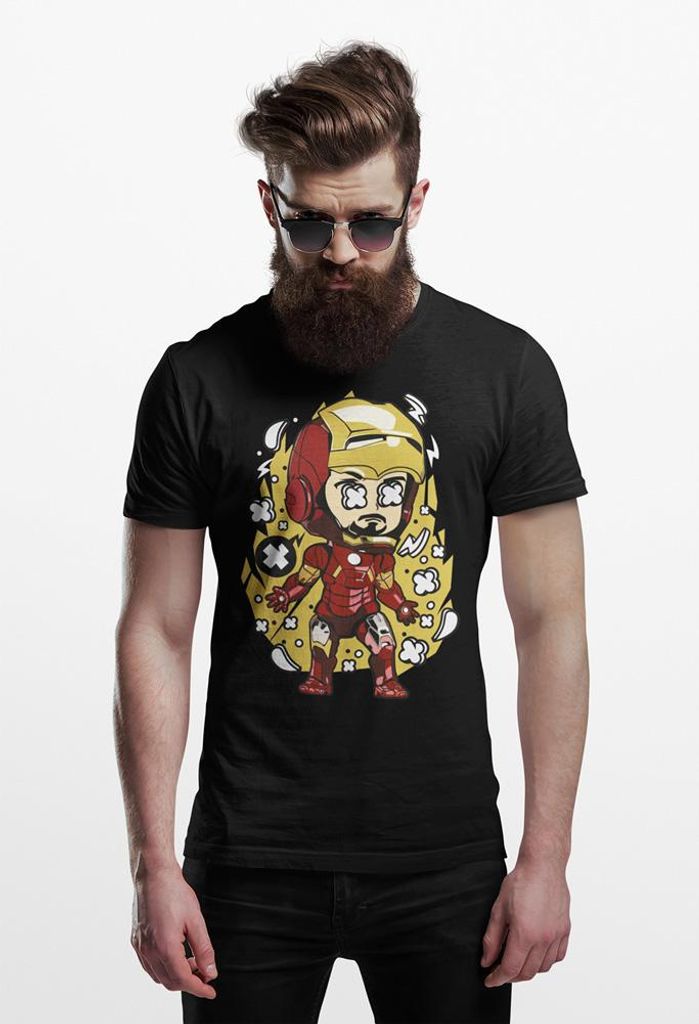 D&B Férfi Uni Polo PC00025 Iron Man Schwarz-Größe M