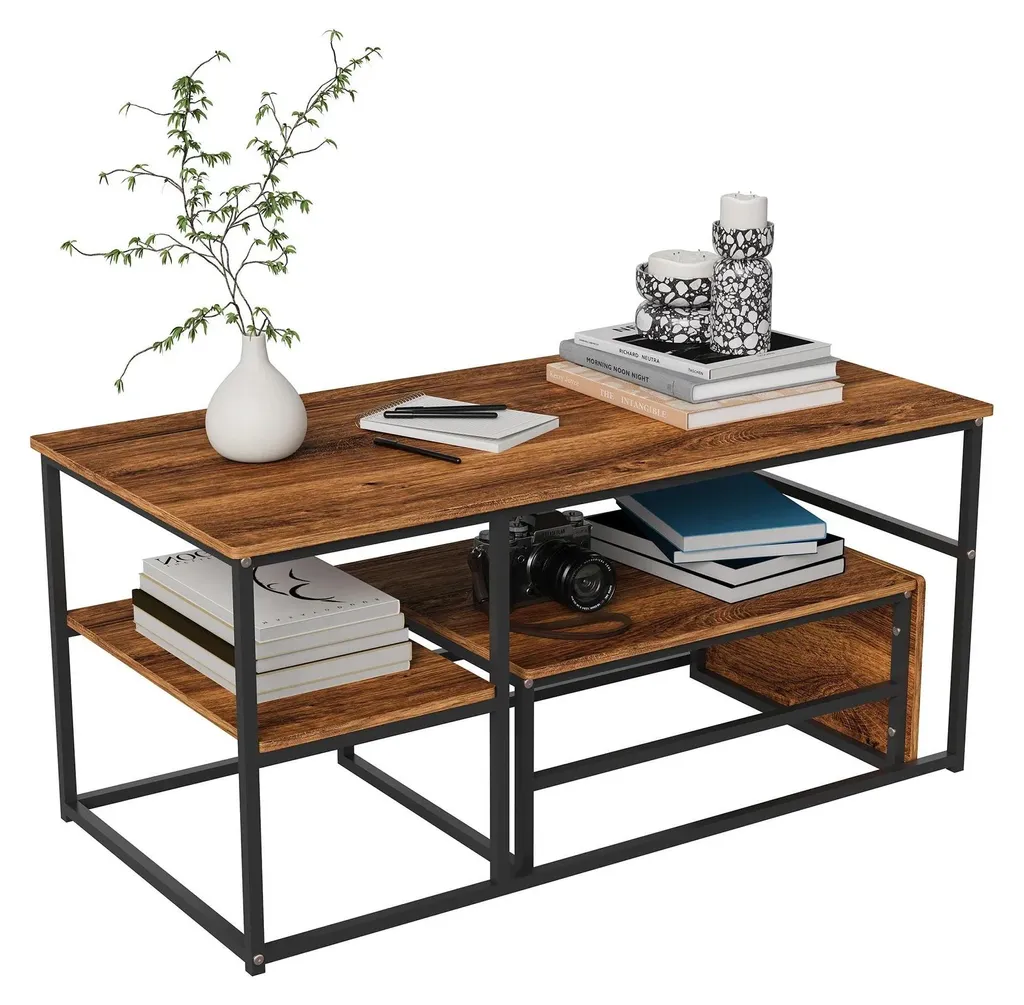 Table basse design empilable finition bois chêne pour petit espace