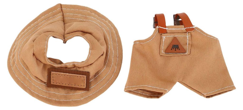 Puppenkleidung aus Fasern, tragbar, exquisite braune Farbe, Hosenträger, Hose und Fischerhut zum Sammeln