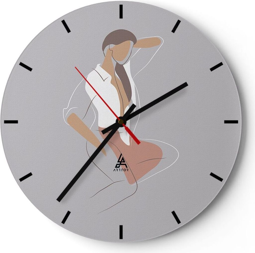 Wanduhr - Rund - Glasuhr - Frau Grafik Modern - 30x30cm - Schleichendes Uhrwerk - Lautlos - zum Aufhängen bereit - Dekoration Modern - Wanddekorat...