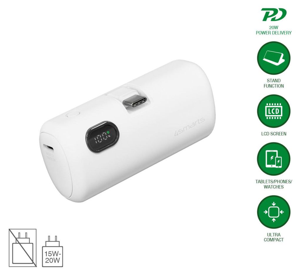 Powerbank 4smarts PicoFold 5000 mAh 22,5 W, bianco Immagine del prodotto 
