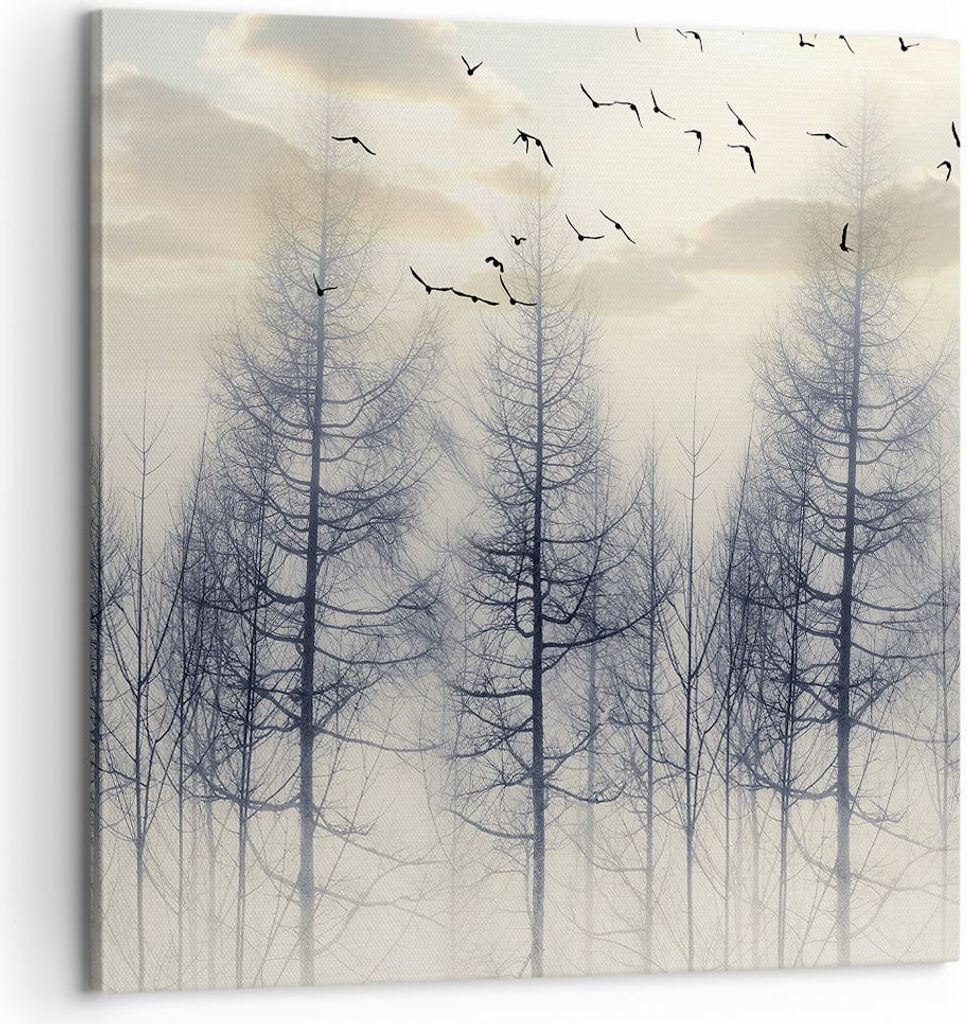 Bild auf Leinwand - Leinwandbild - Einteilig - Bäume Vögel Himmel - 60x60cm - Wand Bild - Wanddeko - Wandbilder - Leinwanddruck - Bilder - Wandde...