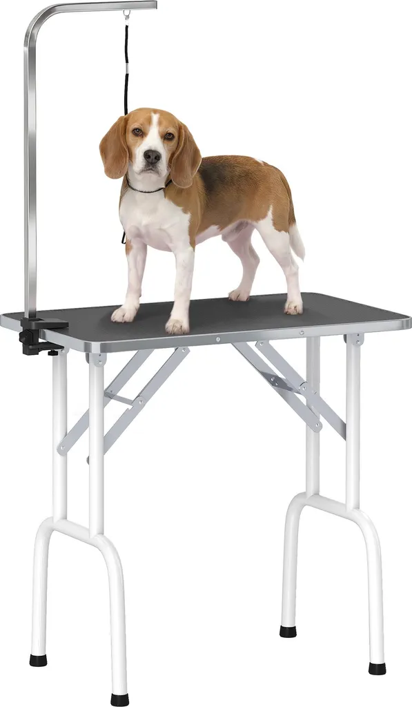 PawHut Tavolo da toelettatura per cani Tavolo da toelettatura per cani con imbracatura pieghevole Gambe in acciaio antiscivolo Piano del tavolo Tavolo da toelettatura per animali domestici Tavolo da toelettatura per il bagno domestico Asciugatura dei capelli Taglio dei capelli 81x48,5x80 cm Nero