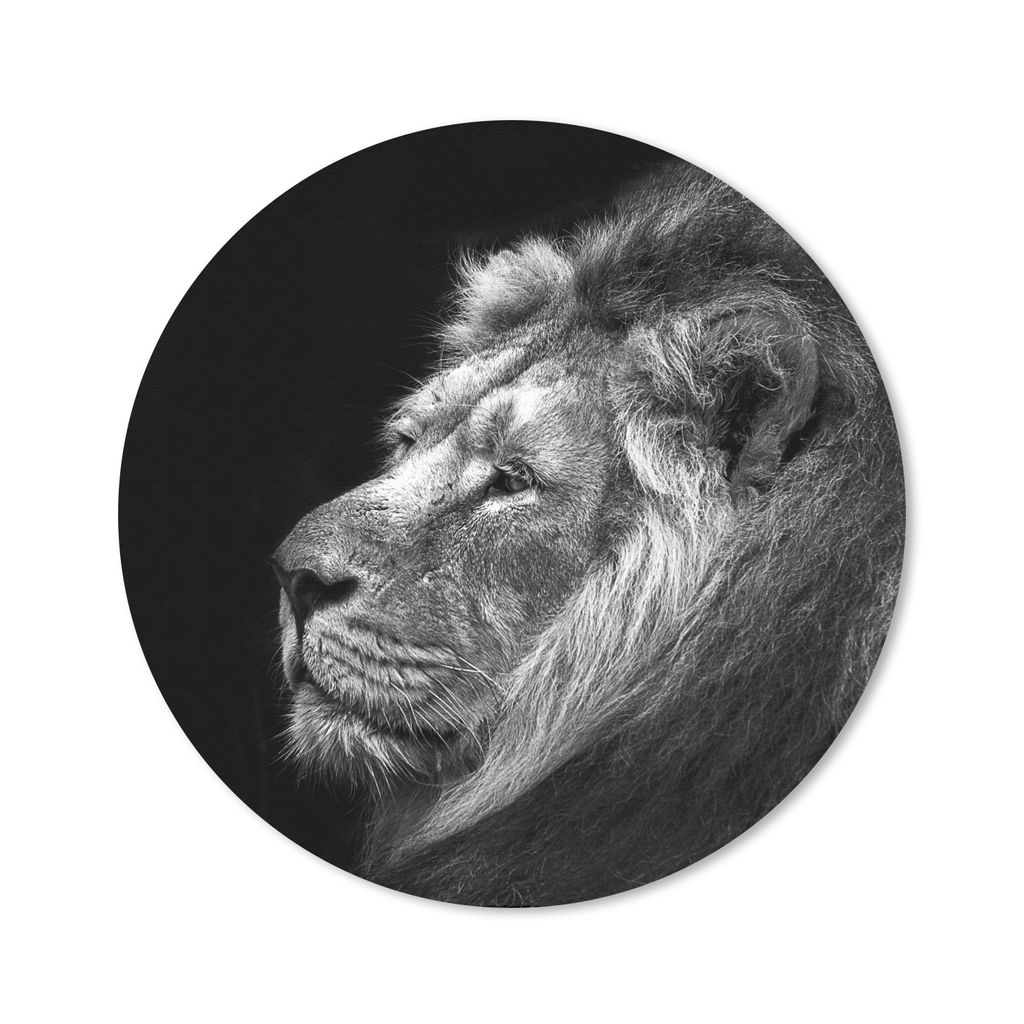 MuchoWow Mauspad Mousepad Löwe vor schwarzem Hintergrund in schwarz und weiß 50x50 cm - Mousepads - Maus Mat - Pad - Mausunterlage - Vinyl