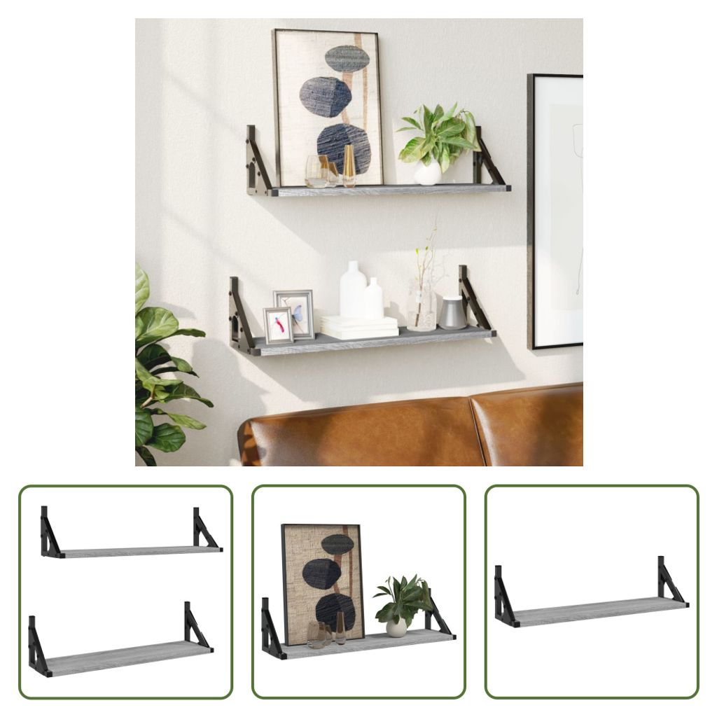 The Living Store Wandregale 2 Stk. Grau Sonoma 60x15x15,5 cm