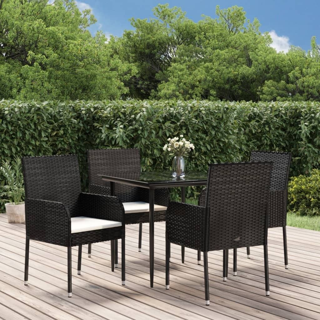 "Rabatt" 5-tlg. Garten-Essgruppe - mit tishe & Stuhl - mit Kissen Schwarz Poly Rattan - Lounge-Dining set CC7949