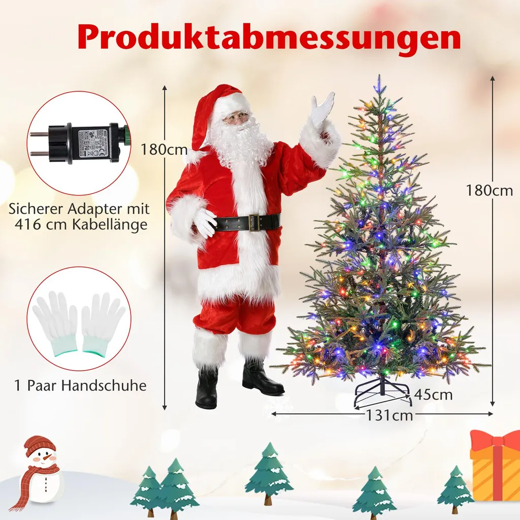 Sapin Noël 180cm 530 Branches PE avec LED Intégrées 11 Modes au Choix