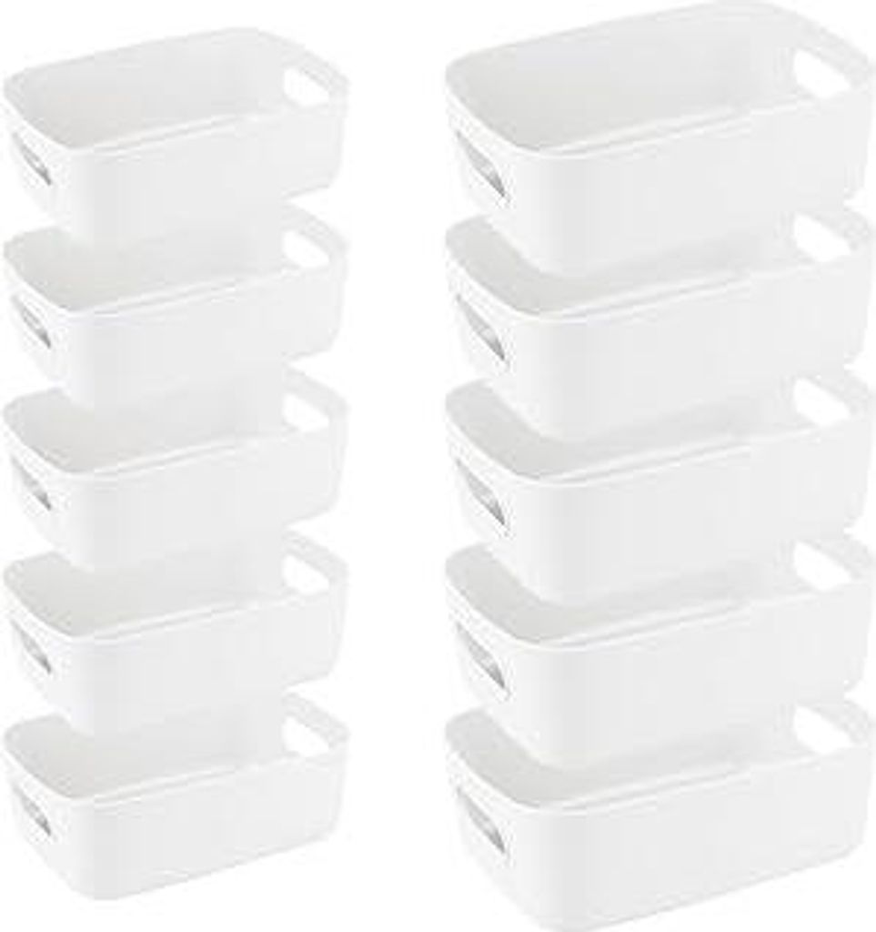 10 Stück Aufbewahrungsboxen aus Kunststoff, Stapelbare Aufbewahrung Organizer Korb Boxen mit Griffen für Küche, Schrank, Büro, Bad, Spielzeug, ...