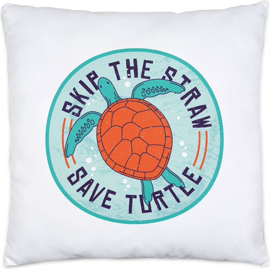 Skip The Straw Save Turtle Kissen Inkl. Füllung Strohhalm Plastik Schildkröte Meere Ozean Natur Umwelt