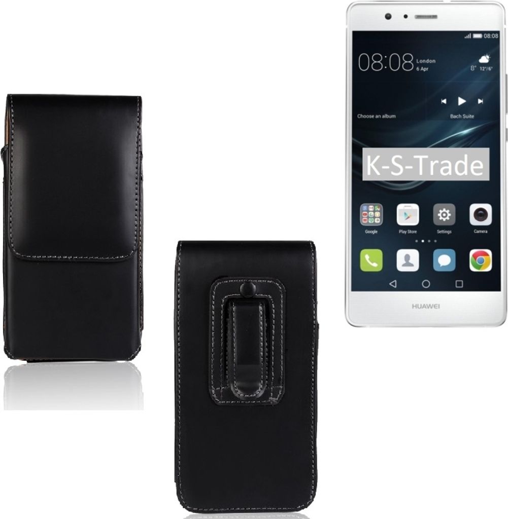 K-S-Trade Gürteltasche kompatibel mit Huawei P9 Lite Dual Sim Schutz-Hülle Handy-Hülle mit Magnetverschluss Holster in schwarz