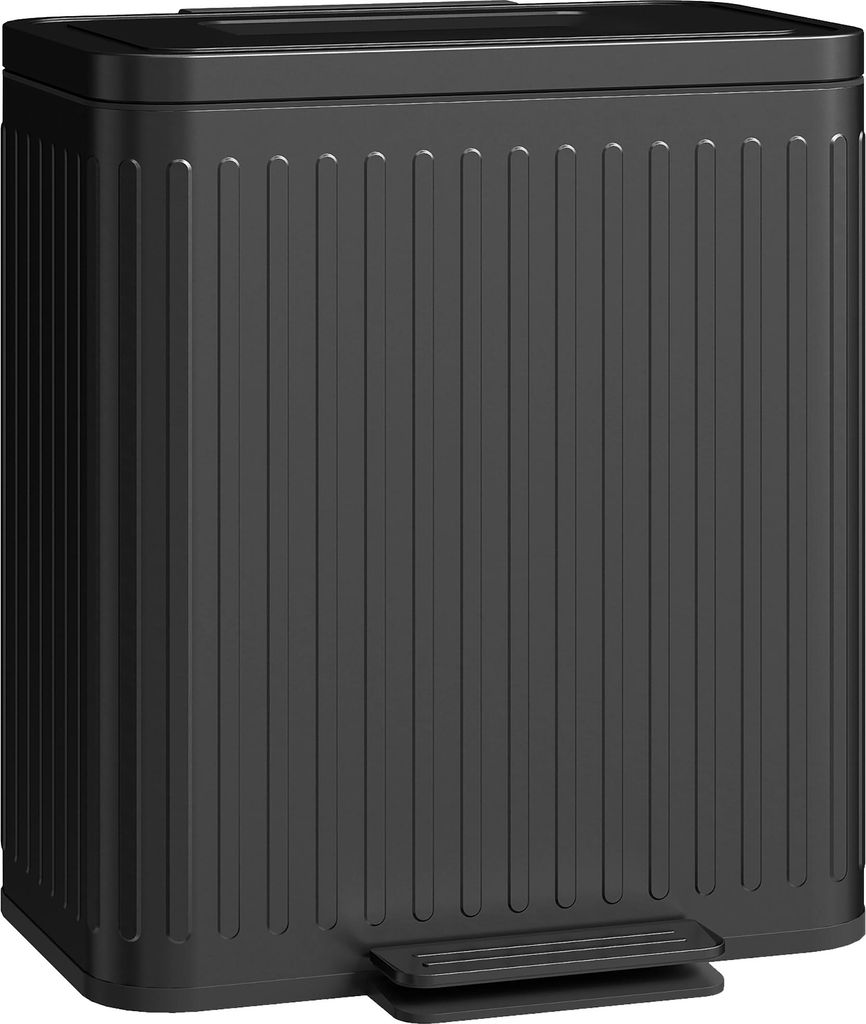 Küchenmülleimer, 2 x 20 L-Fächer, effiziente Mülltrennung, Fußpedal, Kunststoff, Metall, Schwarz