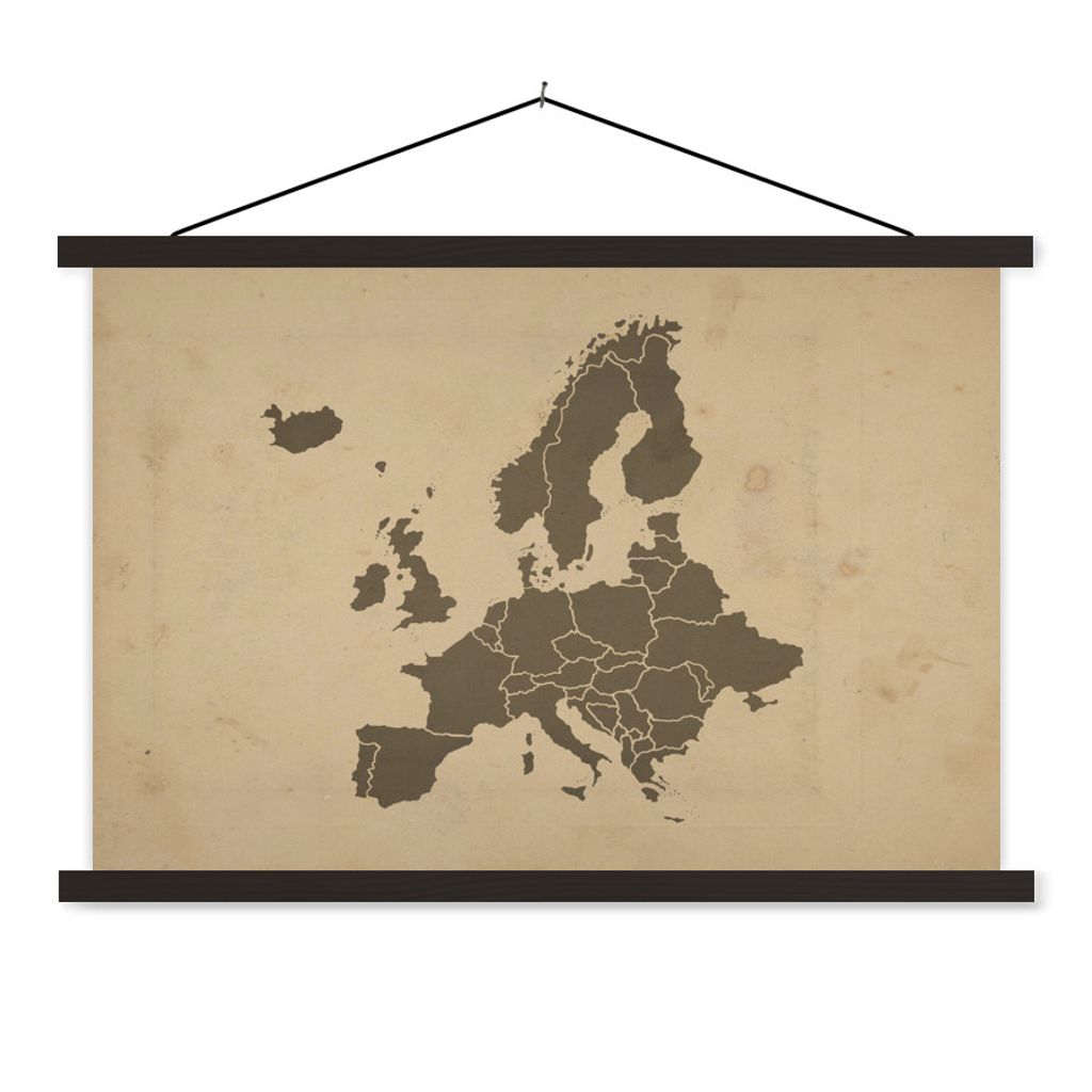 MuchoWow Textilposter Karte - Europa - Braun 150x100 cm mit schwarzem Rahmen - Schlafzimmer