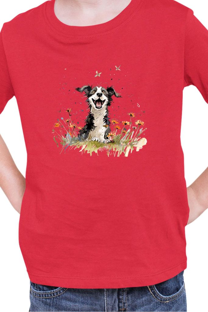 Kinder T-Shirt Funny Dogs Breeds Border Collie Dog Breed 010, 5-6 Jahr - 116 / Rot