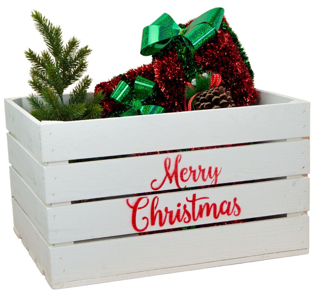 Obstkiste weiss Merry Christmas (rot) Produktbild 