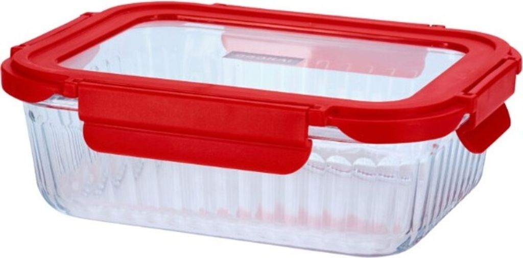 Auflaufform mit Deckel, 1,04 L, Rot, Glas, Kunststoff - Cookai