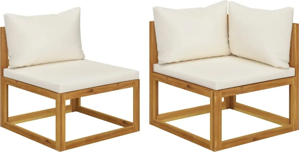 Canapé d'extérieur 2 pièces en acacia blanc crème avec coussins déhoussables