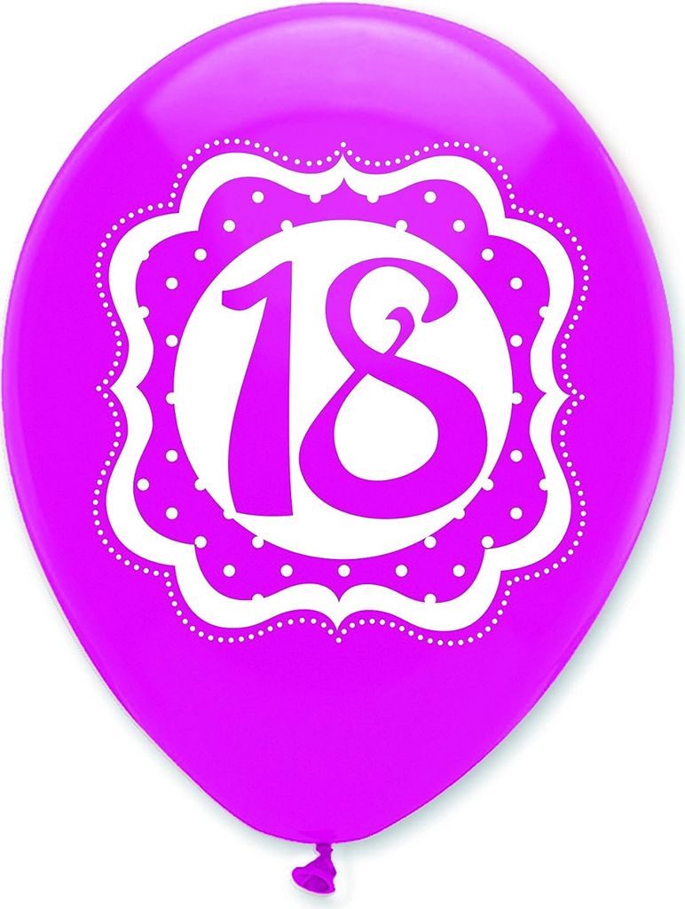 Punktemuster - Ballons, Latex, 18. Geburtstag 6er-Pack SG27673 (Einheitsgröße) (Pink/Weiß)
