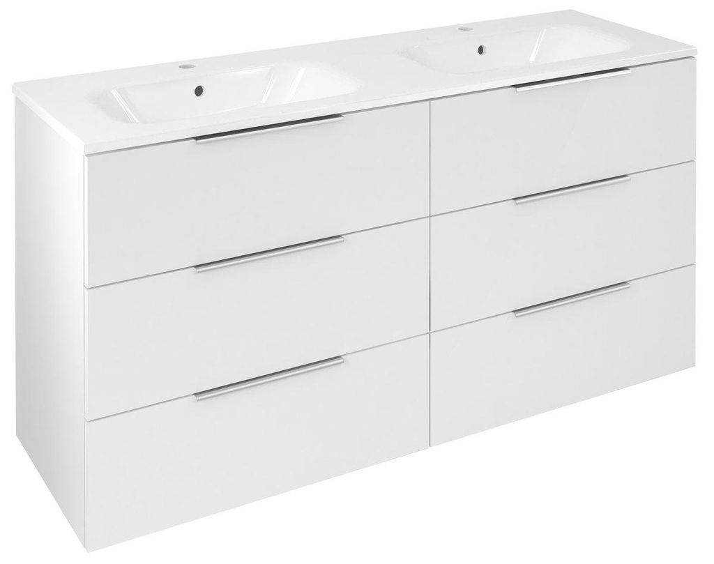 Sapho CIRASA Waschbeckenunterschrank mit Doppelwaschbecken 141x77x46cm, 3x Sockel, Weiß Glanz