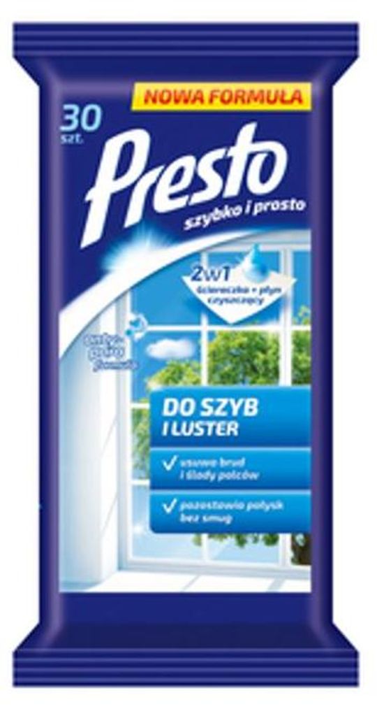 Ściereczki nawilżane Presto do szyb i luster 30 szt.