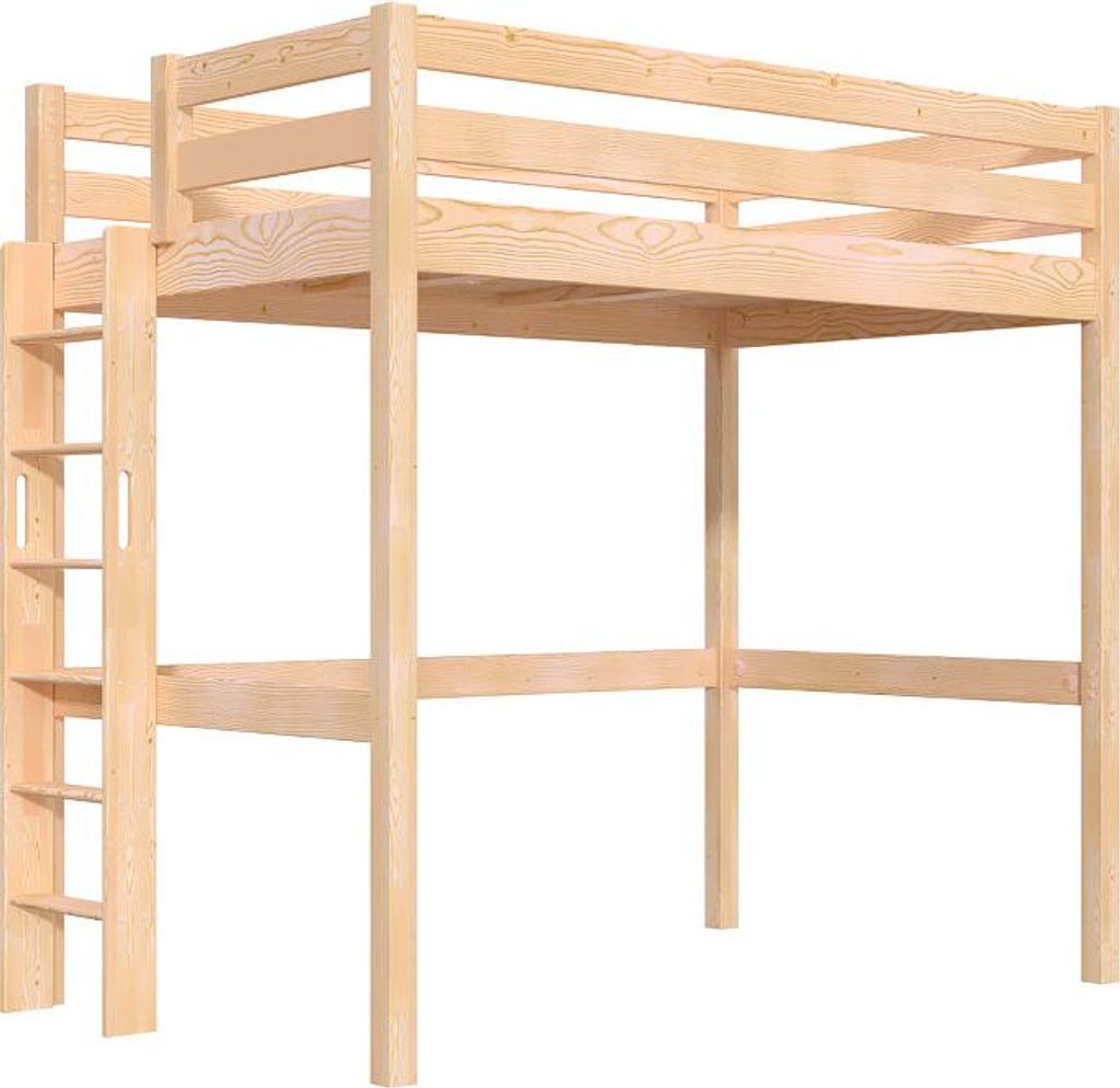 Hohes bett 1 Person Holz Sylvia 120x190 gerade Leiter - Roh (ohne Lack)