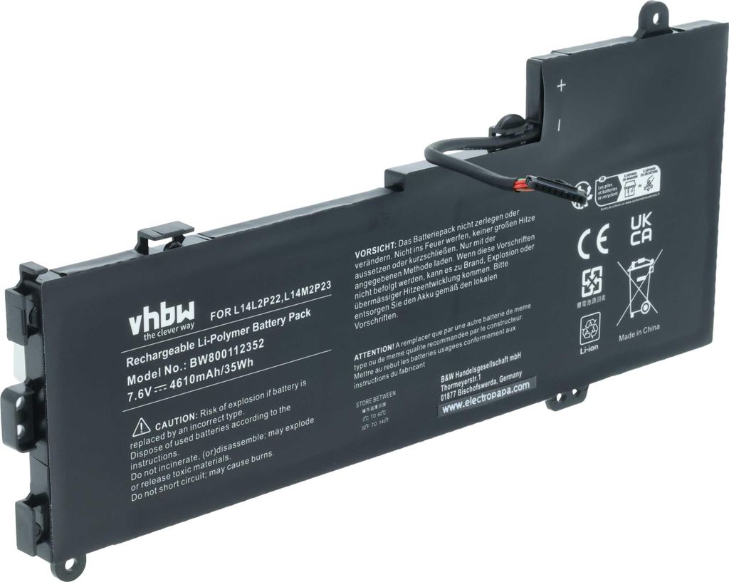 vhbw Akku Ersatz für Lenovo L14M2P24, L14L2P22, L14S2P22 für Notebook (4610 mAh, 7,6 V, Li-Polymer)