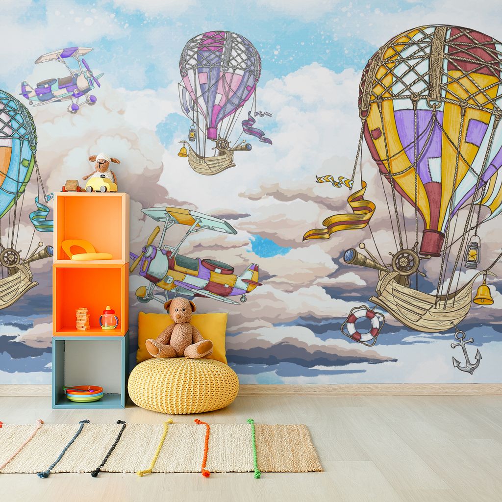 Muralo XXL Selbstklebende FOTOTAPETE Fliegende Ballons Schiffe Flugzeuge (B) 90 cm x (H) 60 cm Tapete Wandtapete WOHNZIMMER SCHLAFZIMMER 4866