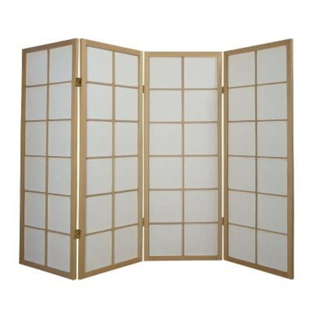 Fine Asianliving Japanischer Paravent Raumteiler L180cmxH130cm Shoji Rice Paper Natural 4 Panel
